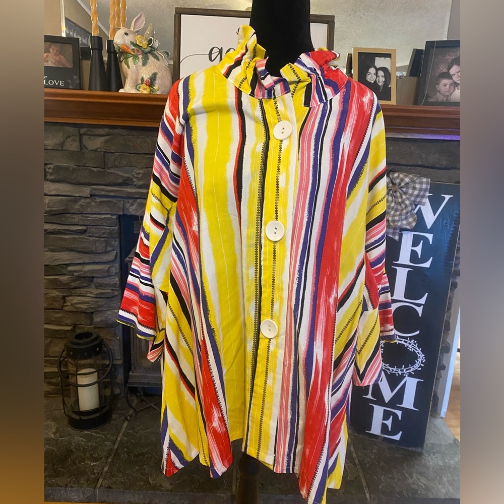 Peck & Peck Bright Striped Button Front Tunic